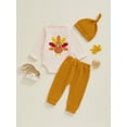 thumbnail image 4 of Suealasg 3Pcs Baby Boys Girls Thanksgiving Outfit 3 6 9 12 Months Infant Long Sleeve Letter Print Romper Long Pants Hat Set, 4 of 8