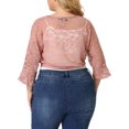 thumbnail image 3 of MODA NOVA Juniors Plus Size Bolero Tie Front Hollow Out Lace Crop Shrug Pink 2X, 3 of 6