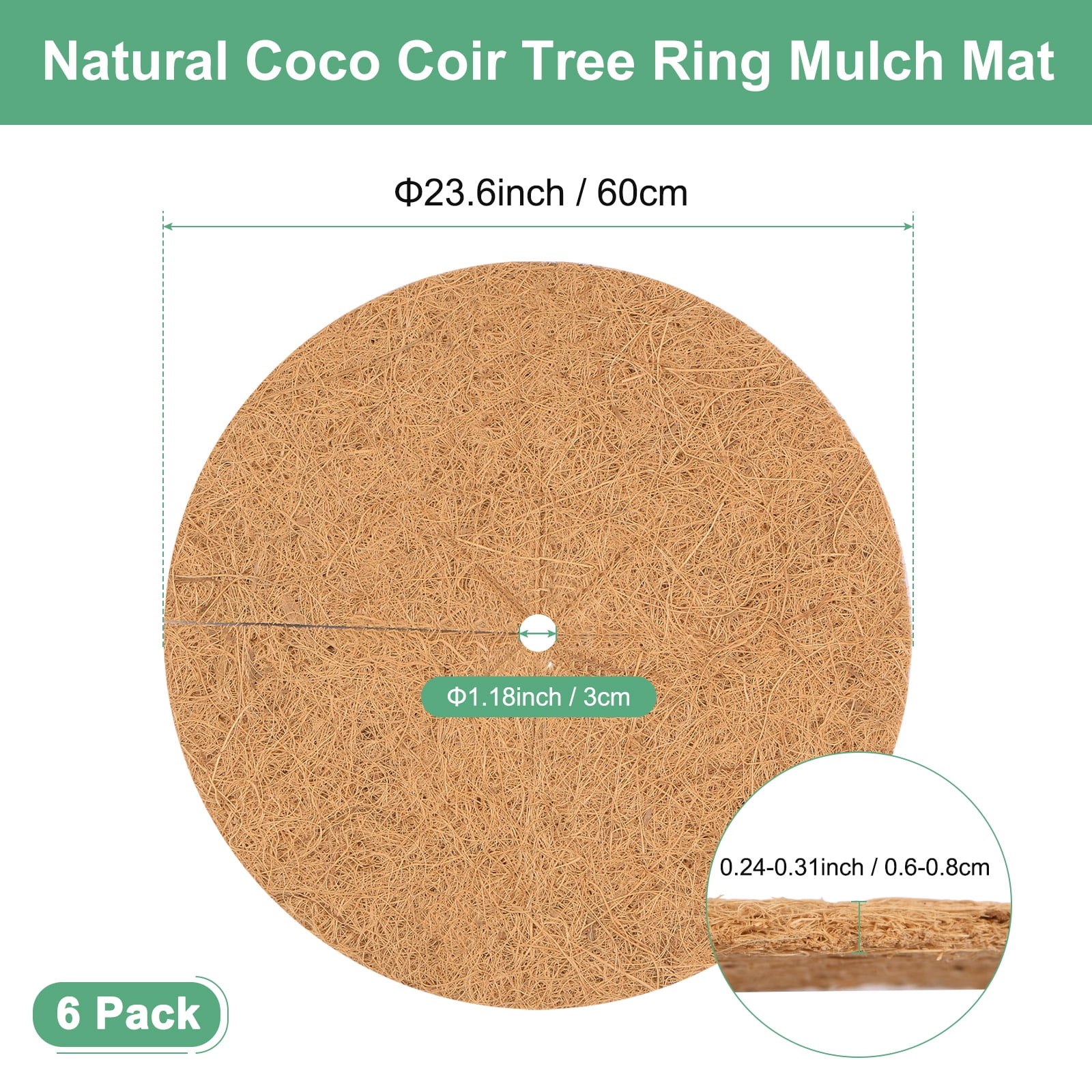 Uxcell 6-Pack Coconut Fibers Mulch Ring Tree Protector Mat, 23.6 Inch Tree Ring Mulch Mat for Plants [Coconut Brown]