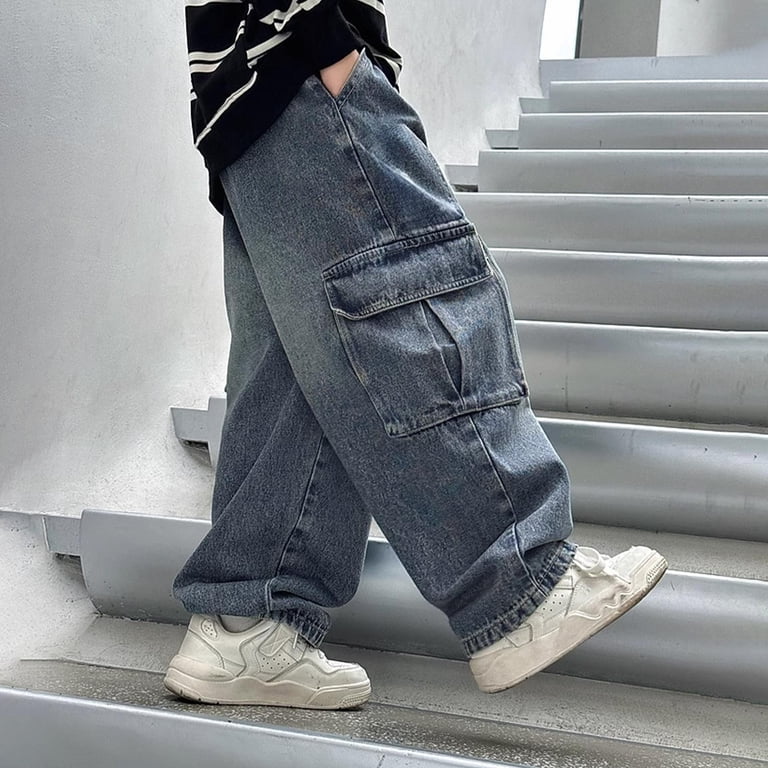 Cowsor Boy's Baggy Jeans Y2K Vintage Wide Leg Denim Pants Hip Hop