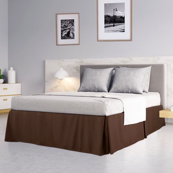 PiccoCasa Polyester Pleated Bed Skirt Tailored 14 inch Twin Pale Brown