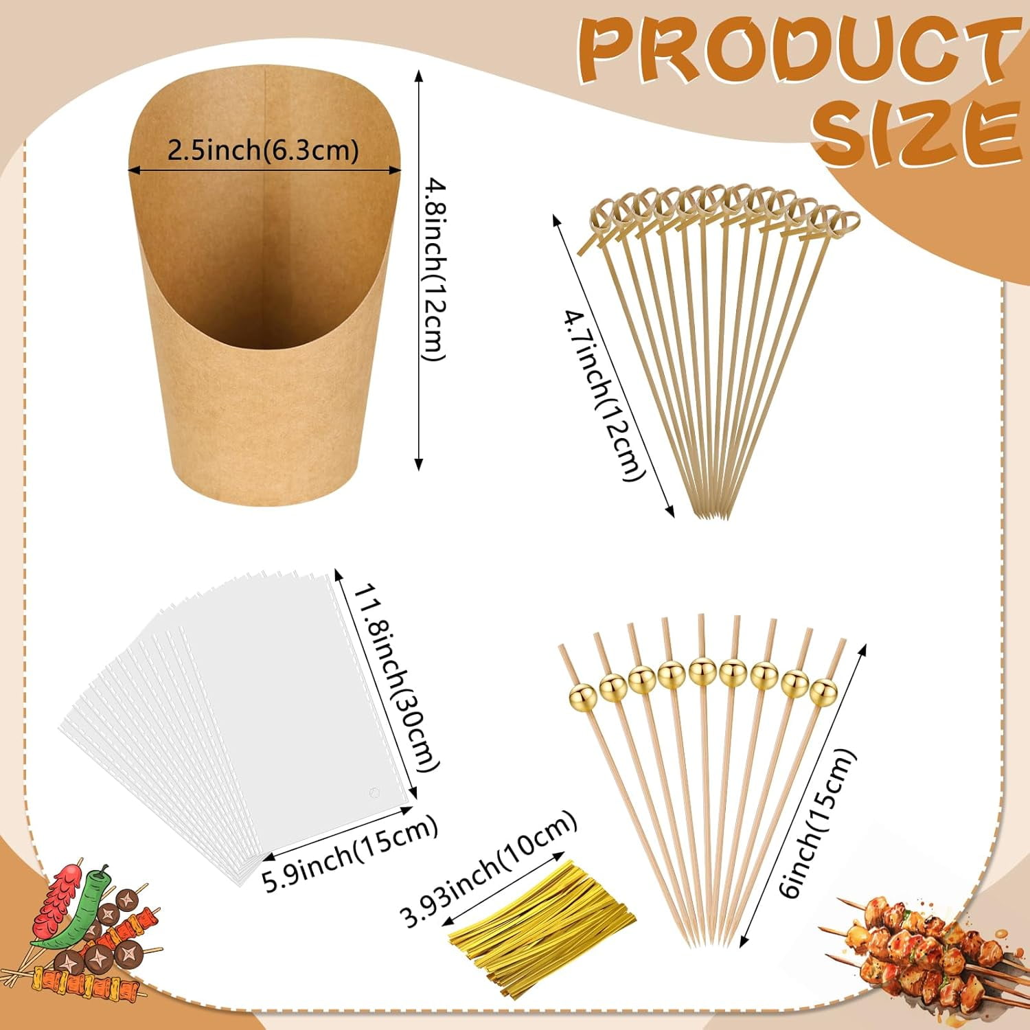 SONGAUN 100 Sets Charcuterie Cups, Disposable Appetizer Cups, 4 oz Brown Kraft Paper Snack Boxes (100 Cups+100 Bags+200 Sticks)