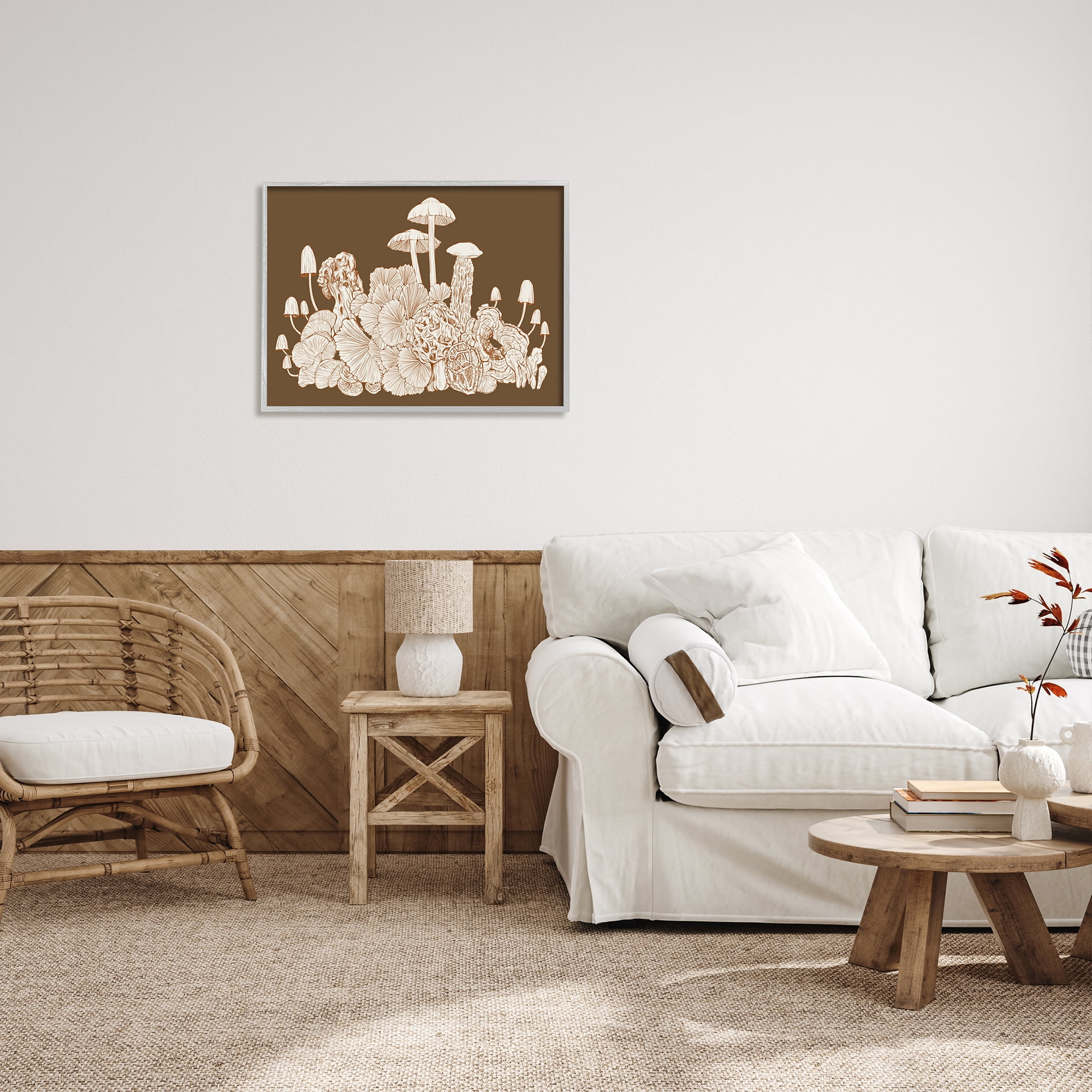 Stupell Industries Mushroom Cluster Sketch Brown Boho Forest Forage Drawing Print Framed Art Print Wall Art, 30x24, By Ziwei Li