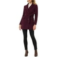 thumbnail image 3 of INSPIRE CHIC Women's Notch Lapel Double Breasted Belted Mid Length Trenchcoat L Burgundy, 3 of 8