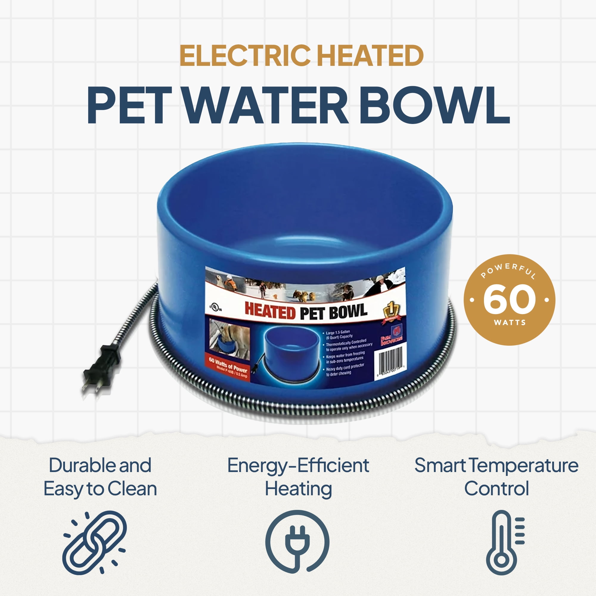 Farm Innovators 60W Premium Plastic Heated Pet Dog/Cat Water Bowl, 4 Pack