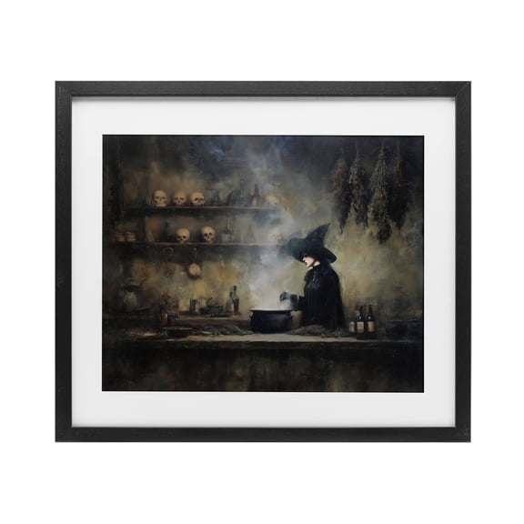 Witch's Cauldron Brew Black Framed Print Under Glass, design by Arlington Prints