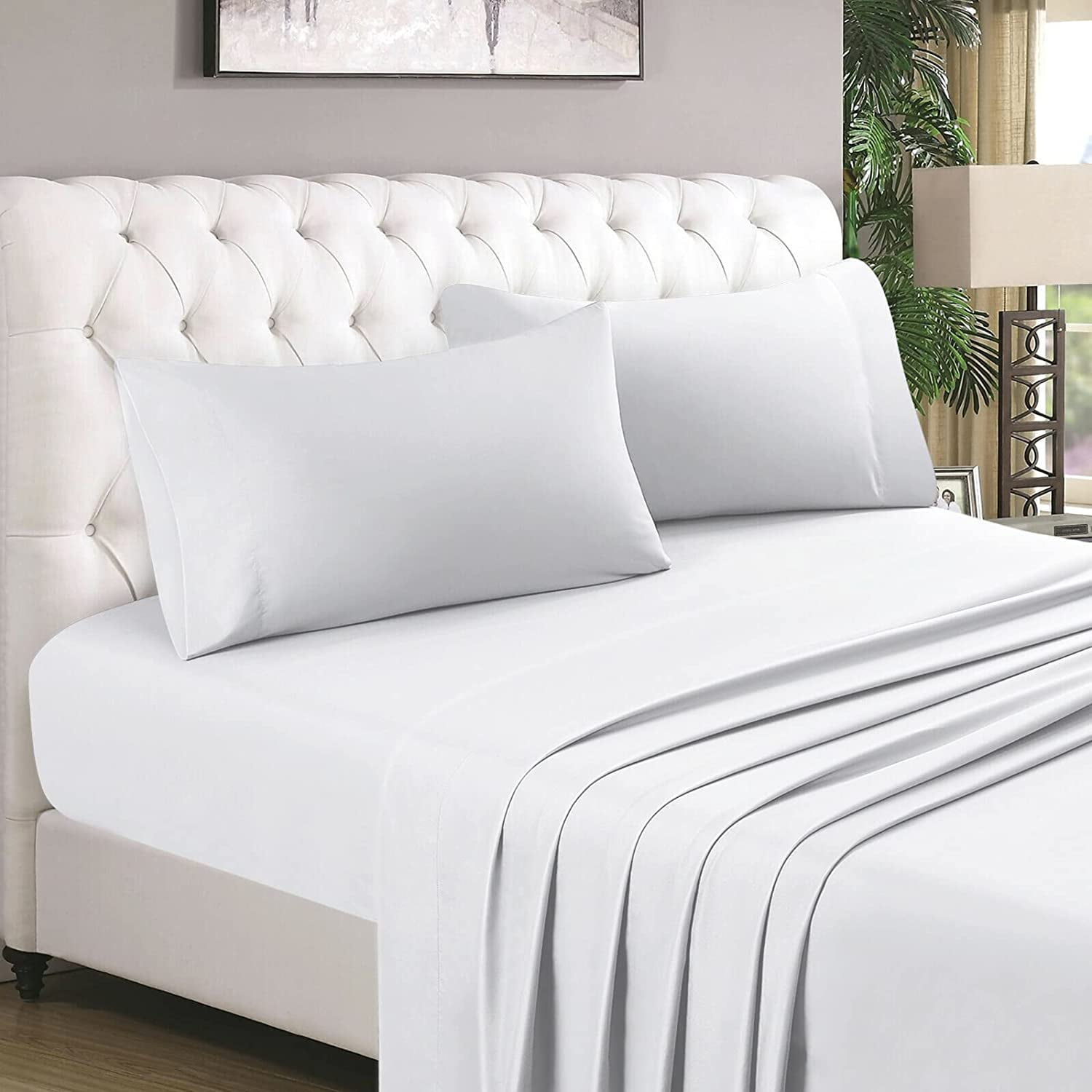 4-Pc Sheet Set includes Fitted Sheet,Flat Sheet,Pillow Case Cotton Rich Bed Set 