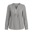 thumbnail image 4 of ClodeEU Women's Henley Pleated Front Long Sleeve Blouse,Casual Loose Flowy Shirt Top Black,Women's Plus L, 4 of 7