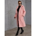 thumbnail image 4 of Eilly Bazar Pink Teddy Coat for Women Long Sleeve Female Double Button Midi Coat M, 4 of 5