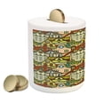 thumbnail image 2 of Retro Piggy Bank, Hand Drawn Old City in Colorful Tones European Buildings Featured Town Place Picture, Ceramic Coin Bank Money Box for Cash Saving, 3.6" X 3.2", Multicolor, by Ambesonne, 2 of 4