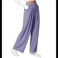 thumbnail image 3 of Pantalones Palazzo Informales de Punto Gofre con Cintura Alta Elástica y Pierna para Mujer, con Bolsillos, , Talla XL, 3 of 7