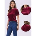 thumbnail image 2 of DARING DIVA Ruffle Collar Short Sleeve Velvet Blouse M Wine Red, 2 of 6
