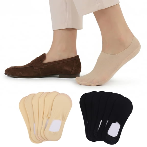 Bocaoying 12 Pairs Women's No Show Socks, Ice Silk Low Cut Liners with Silicone Grips, Nude/Black, US 7-10.5