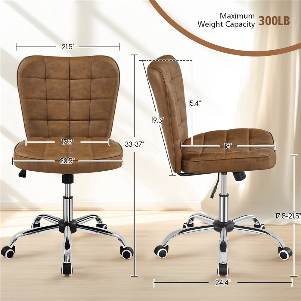 Yaheetech Modern Tufted Armless Desk Office Chair with Rolling Wheels, Retro Brown