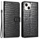 thumbnail image 1 of Compatible with iPhone 14 Flip Cover Crocodile Pattern PU Leather Holds Phone Wallet Case with Hand Strap, 1 of 5