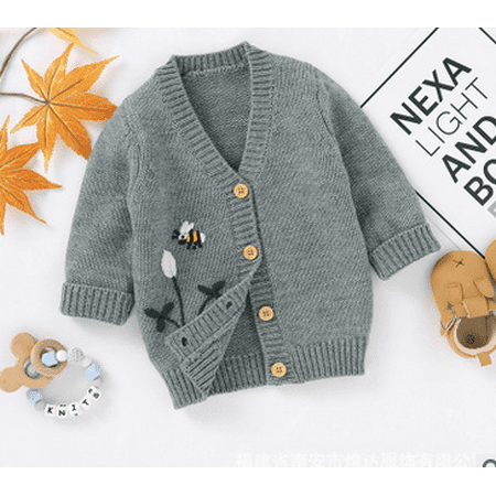 

Toddler Girls Boys Cardigan Cute Floral Bee Pattern Long Sleeve Button up Sweaters Coat