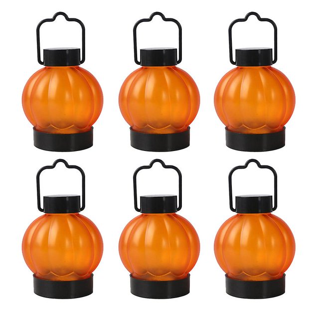 Linterna de calabaza de Halloween, paquete de 6 luces LED de calabaza sin llama que funcionan con pilas, decoración para fiestas de Halloween, regalo de 4,6 x 4,6 x 7,5 cm, color naranja
