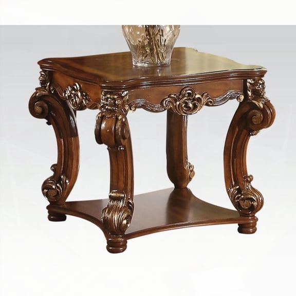 Cherry End Table: Compact Surface & Decorative Trim