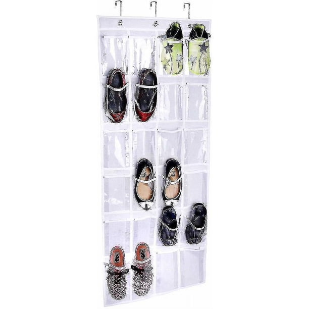 Práctico organizador de zapatos para colocar sobre la puerta de vinilo para lavandería con 24 bolsillos reforzados: solución de almacenamiento de zapatos sin esfuerzo para ahorrar espacio.