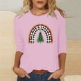 thumbnail image 5 of Christmas Shirts for Women 3/4 Length Sleeve Crew Neck T-shirts Xmas Printed Holiday Graphic Tees (L, Pink 04), 5 of 5