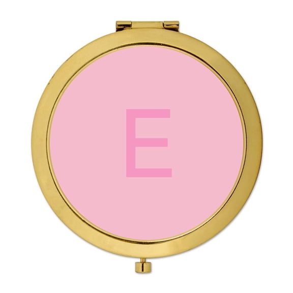 Koyal Wholesale Gold Compact Mirror Bridesmaid's Wedding Gift, Modern Blush Pink, Monogram Letter E, 1-Pack