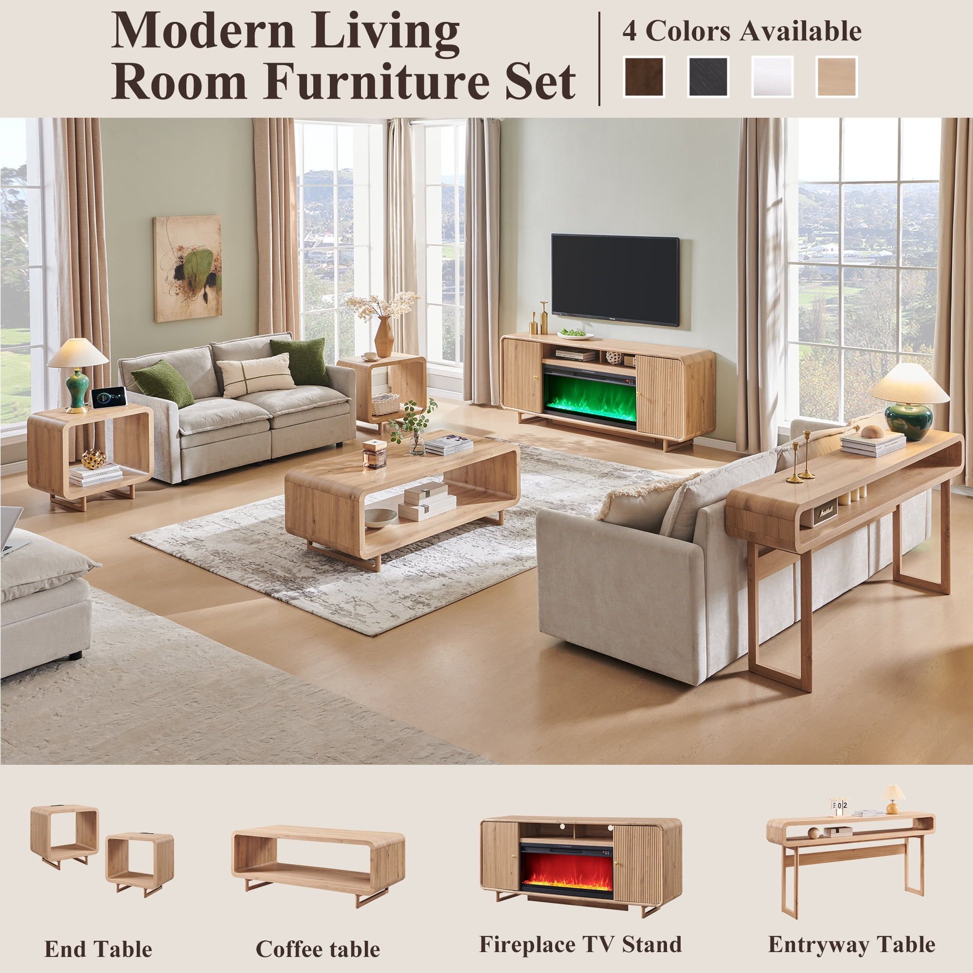 SinCiDo 70" Modern Fluted Fireplace TV Stand for 80 Inch TV, Entertainment Center w/36'' Electric Fireplace, Wood Media TV Console for Living Room
