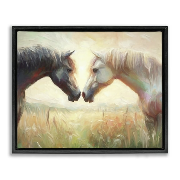 Stupell Industries Sunlit Horse Pair Animals & Insects Painting Black Floater Framed Canvas Art Print Wall Art, 21 x 17