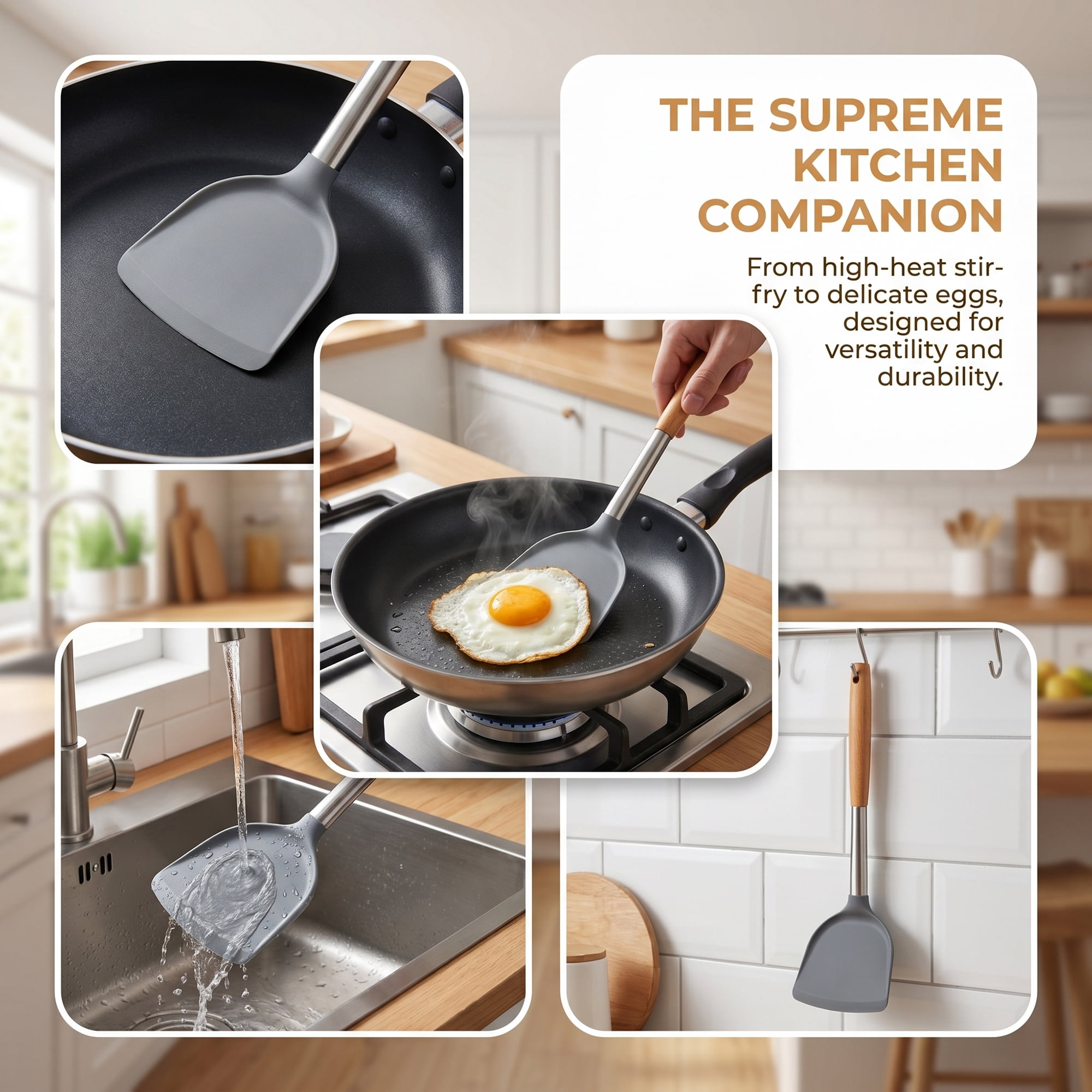 Unique Bargains Kitchen Utensil, Heat-Resistant Spatula for Flipping Gray-A 13.8x3.9 in