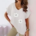 thumbnail image 2 of Savings Women's Cotton Linen Tops Loose Fit V-neck Short Sleeve T-shirts Summer Casual Print Shirts Blouse, 2 of 5