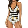 thumbnail image 3 of One Piece Swimsuit Women Tummy Control - V Neck Honey Bee Insect Halter Swim Suits for Women 2025, Padded Full Coverage Bathing Swim Suit for Women, 3 of 7