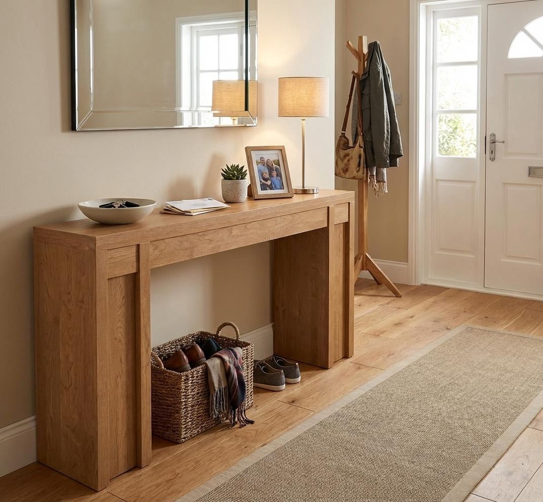 Extra-Long 70'' Cherry Wooden Console Table – Farmhouse Entryway or Sofa Table with Thick Design, 2 Drawers, 2-Tier Open Storage, Sturdy for Living Room or Dining – Cherry Color