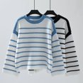 thumbnail image 5 of Women'S Oversized Stripe Sweater Mock Crew Neck Long Sleeves Fall Fashion Outfit Blue S, 5 of 6