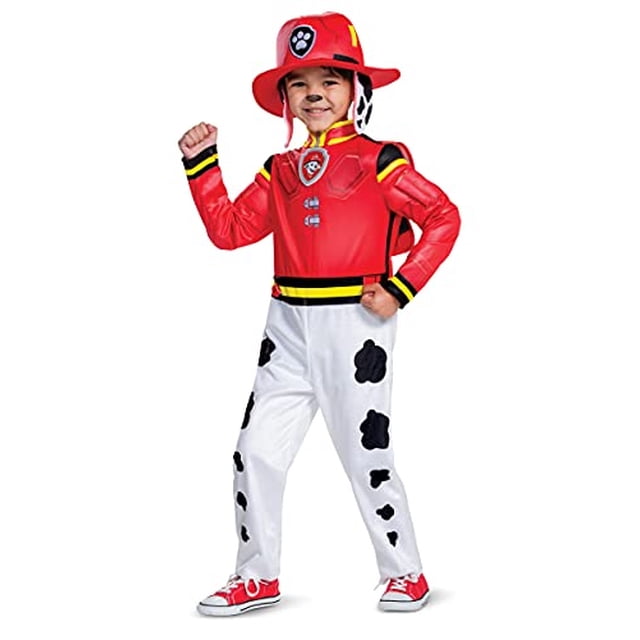 Disfraz de Marshall de Paw Patrol con Gorro y Mono para Niños, Atuendo de Personaje de la Película Paw Patrol con Insignia, Talla Pequeña para Niños (2T)
