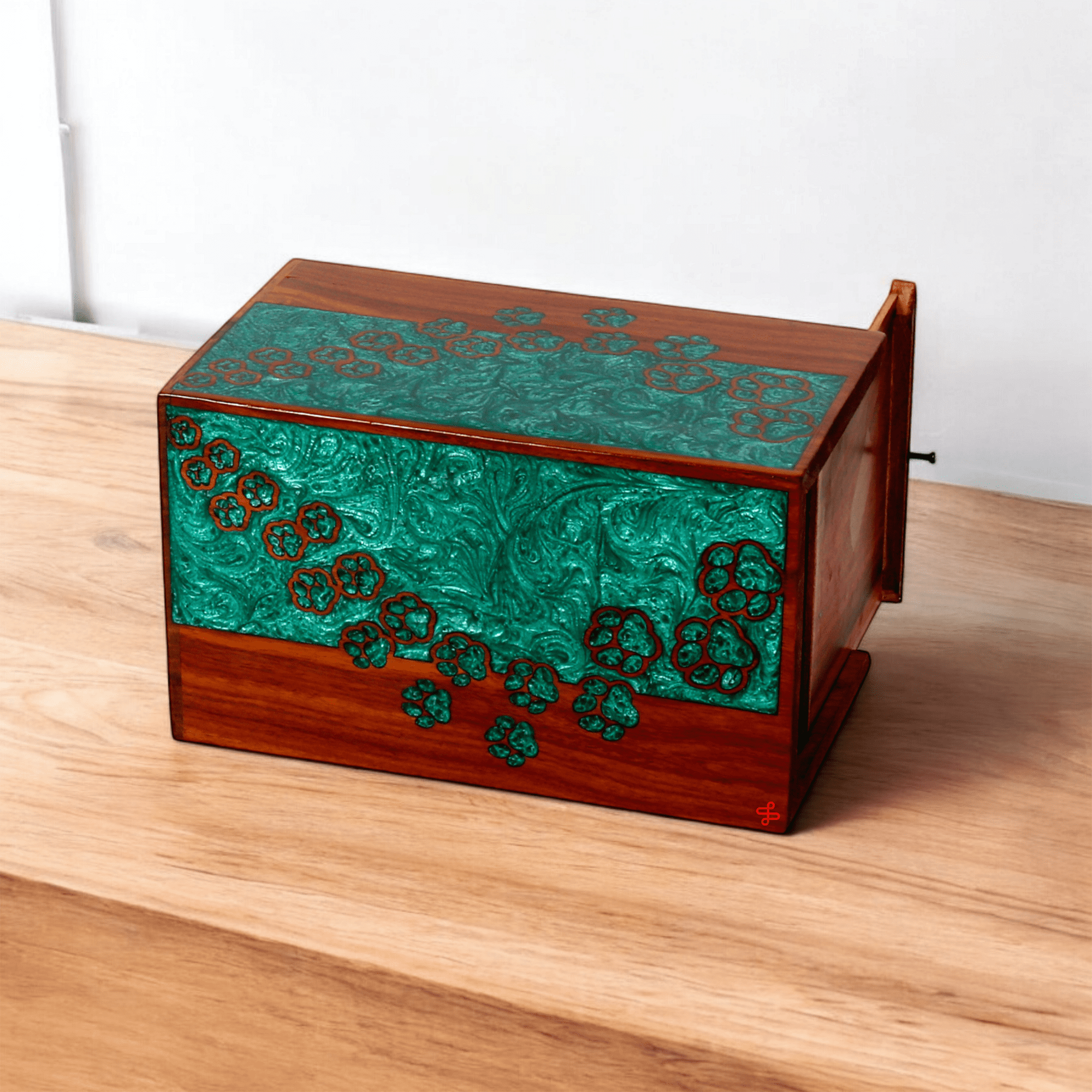Wooden Cremation Urn for Pet Ashes, Pet Memorial Urn, Cat Urn, Dog Urn, Bird Urn with Epoxy Design (Extra Large)