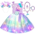 thumbnail image 3 of Vestido de princesa sirena para niñas, vestido de tutú con luz LED y temática del océano para fiesta de cumpleaños, disfraz de Halloween para niños, 3 of 5