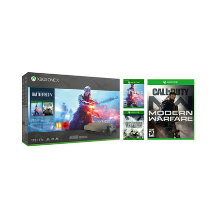 Microsoft Xbox One X 1TB Gold Rush Battlefield V Special Edition 4K HDR Ultra HD Blu-ray Console Bundle With Call of Duty: Modern Warfare - 2019 New Xbox (Best Nfl Fantasy Draft 2019)