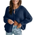 thumbnail image 3 of UYISJ Women's Long Sleeve Cardigan Sweater Crew Neck Button Down Cardigans Ribbed Open Front Knit Outerwear Fall Solid Color Tops Dark Blue M, 3 of 6