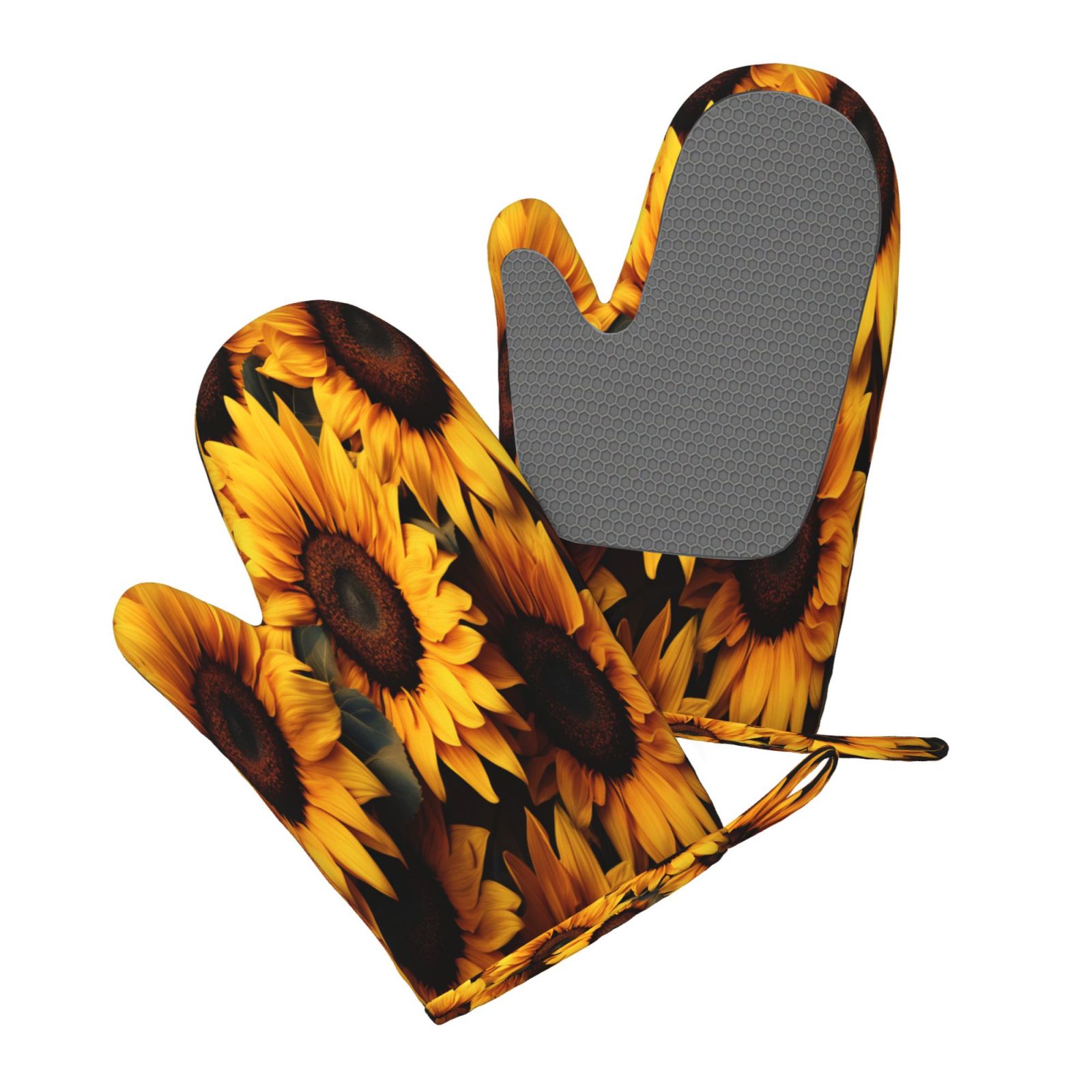 Hirioo Vibrant Sunflower Blooms for Silicone Oven Mitts for BBQ, Baking, Cooking, Set of 2, Heat Resistant 260℃, Non-Slip Kitchen Essentials