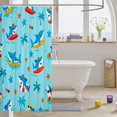 thumbnail image 3 of Manfei Cartoon Surf Shark Shower Curtain 72Wx72L, Tropical Beach Bathroom Curtain, Sky Blue, 3 of 5