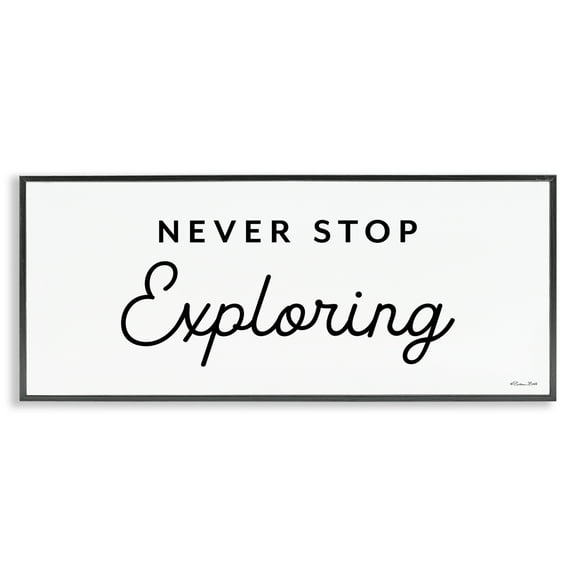 Stupell Industries Never Stop Exploring Typography Painting Black Framed Art Print Wall Art, 24 x 10