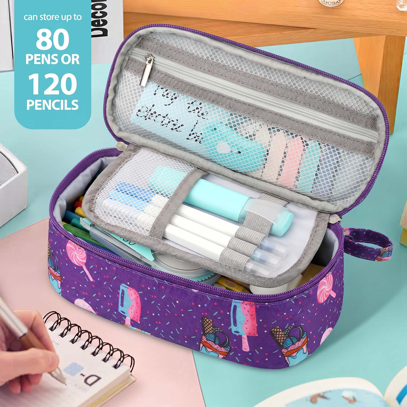 Cartuchera de lona Livhil para niñas y niños, estuche para lápices para útiles escolares de primaria, diseño de postre 4