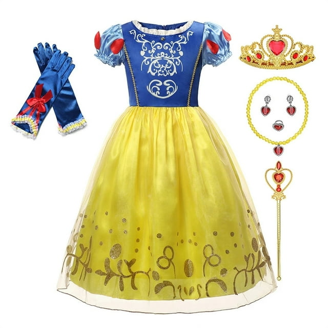 HAWEE Robe de Fille Snow White Costume de Princesse Déguisement Chic Tenue de Fête d'Anniversaire, avec Accessoires