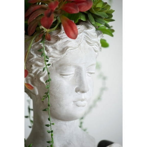 Greek Style Cement Head Planter - Indoor Outdoor Home Garden Decor, D7" x 11"