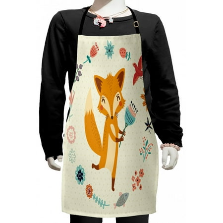 

Cartoon Kids Apron Animal with Floral Flowers Leaves Fish Detailed Frame Boys Girls Apron Bib with Adjustable Ties for Cooking Baking Painting Almond Green Eggshell by Ambesonne