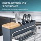 thumbnail image 4 of Escurridor de platos 2 niveles acero inoxidable desagüe giratorio 360° porta utensilios 3 divisiones drenaje central 46.7x32.2x41.7 cm, 4 of 7