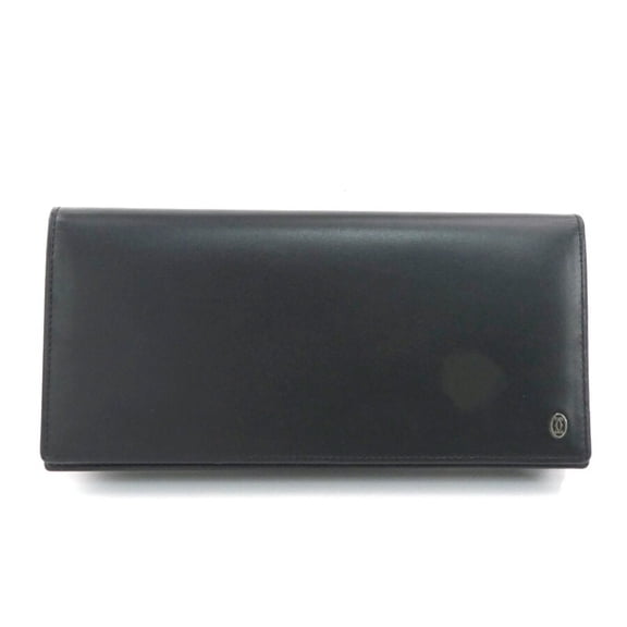 Pre-Owned Cartier bi-fold long wallet in black leather for men (h31720a) (Good)
