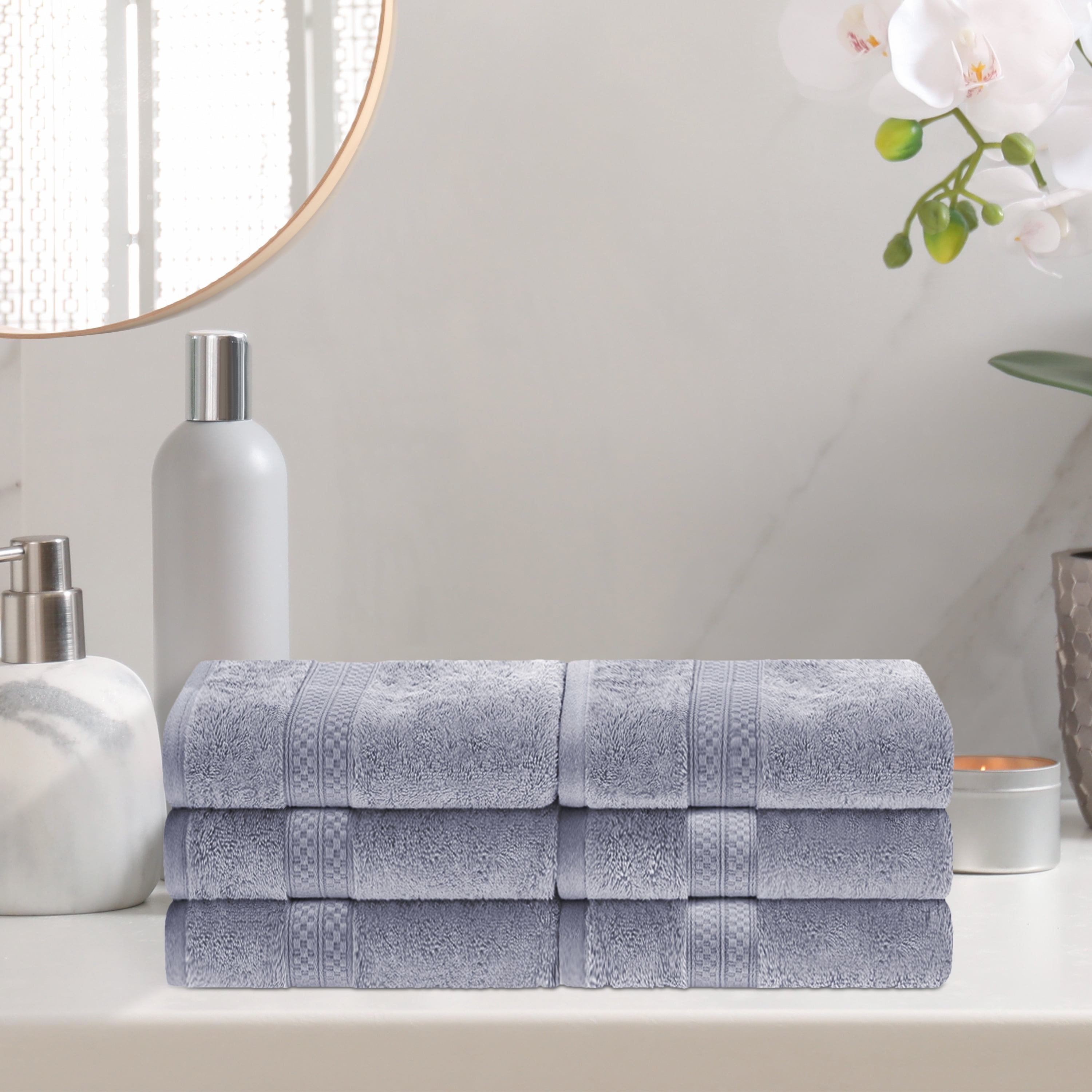 Meadowcove Rayon from Bamboo and Cotton Blend Solid 6-Piece Hand Towel Set , Chrome by Blue Nile Mills