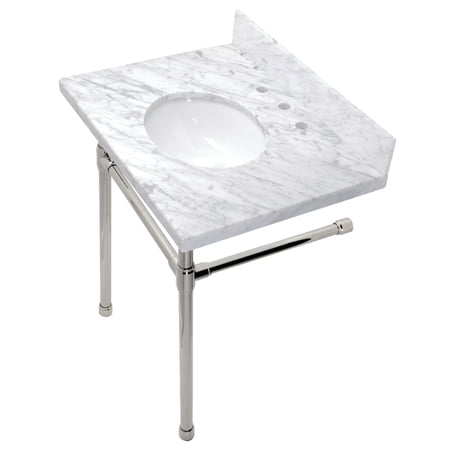 Kingston Brass 30 inch Carrara Marble Vanity Top with Stainless Steel Legs