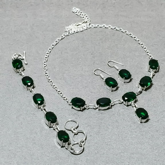 Chrome Diopside Gemstone Necklace Set Handmade Oval Shape Solitaire Jewelry Set