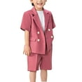 thumbnail image 3 of lcziwo Boys Suit Short Sets for Boy 2 Piece Casual Outfits Kids Summer Short Sleeve Blazer and Shorts Beach Wedding Suit Sets Pink 4-5 Years, 3 of 9
